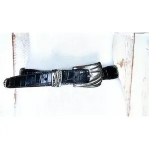 Vintage black croc/reptile embossed patent leather metal belt/Steve Blinn Design Vintage Black Croc/reptile Embossed Patent Leather Metal  main image 2